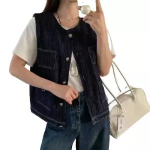 밴널스샵 여성용 데님 빈티지 가을 상의 라운드 베스트 레이어드 조끼 나시 HO3