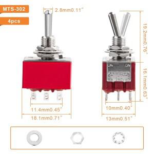 자동차 대시 보드 전자 스위치 9 핀 토글 2 3PDT 미니어처 Mts-302 ON/ON 6A 125V 4 개