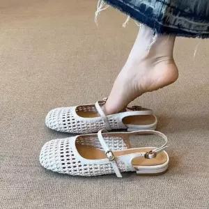 여사친 스트랩 샌들 신발 양가죽 앤티크 펀칭 통기성 컴포트 일자 가죽 로마 슈즈 KS5