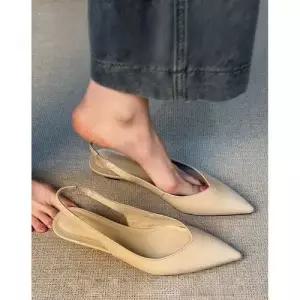 여성용 펌프스 스트랩 살색톤 웨지힐 샌들 신발 뾰족코 뒷부분 KS5