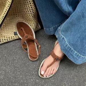 여자 일자 스트랩 프렌치 슈즈 오버핏 신발 조리 샌들 플랫 KS5