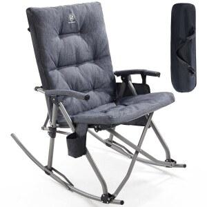 에버 어드밴스드 오버사이즈 접이식 흔들 캠핑 의자, 파티오, 잔디밭 및 야외용 패딩 휴대용 로커 의자, 헤비 듀티 하드 암체어, 400파운드, 그레이