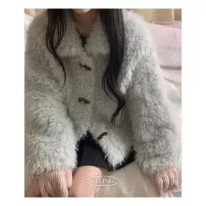 더핑크 / 튜니 루즈핏 양털 떡볶이 퍼 자켓