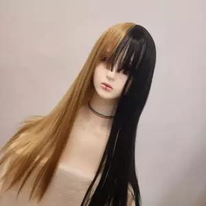 블랙 골드 투톤 롱 가발 생머리 패션 할로윈 코디 포인트 헤어 소품