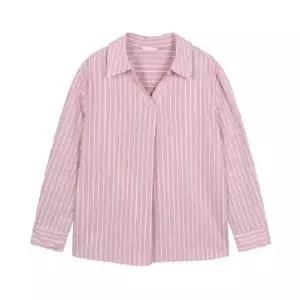 매장정품 PLASTIC ISLAND 플라스틱 아일랜드 스트라이프 오픈카라 턱 블라우스 PR2WB362 1307795