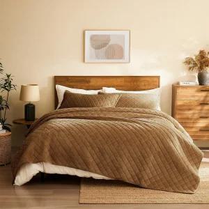 라그라티 벨벳 퀼트 퀸 사이즈 3피스 리버서블 럭셔리 침구 이불 세트 - 가벼운 오버사이즈 침대 커버렛