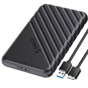 ORICO 2.5인치 외장 하드 드라이브 인클로저 USB 3.0에서 SATA III까지 7mm 및 9.5mm HDD SSD 도구 무료 [UASP 지원] 블랙(25PW1-U3)