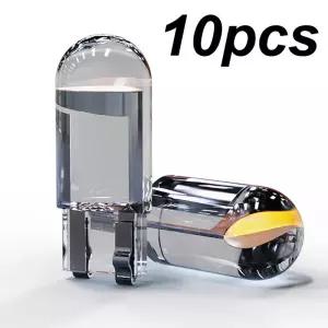 10X 신형 W5W LED T10 자동차 조명 COB 글라스 인테리어 부품 전구 화이트 아이스 블루 옐로우 번호판 램프