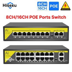 Hiseeu IP 카메라 CCTV 보안 시스템 무선 AP용 48V 8/16 포트 POE 스위치 이더넷 10/100Mbps IEEE 802.3 af