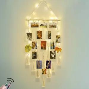 홈코어 걸이 사진 디스플레이 벽 장식 마크라메 보호 룸 침실 라이트 30 클립이 있는 액자 콜라주 보드