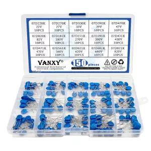 07D Varistor 15 Values 150PCS 22V-820V Voltage Dependent Resistors Kit 07D390K 07D470K 07D820K