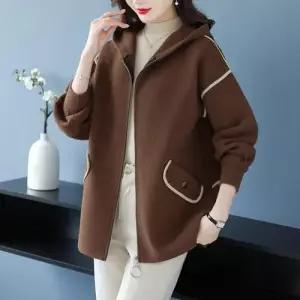 EAMT 모직 여자가디건 코트 F/W 도톰 루즈핏 후드 밍크 스웨터 가디건 YJ3