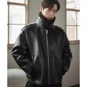 DRAW FIT [서강준 PICK]오버사이즈 라인 무스탕 자켓 [BLACK]