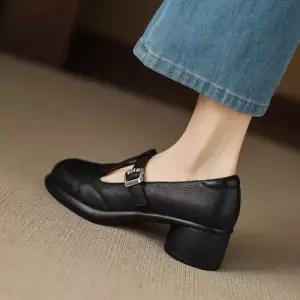 엘럽 여사친 단화 하이힐 스트랩 메리제인 구두 티 스몰 펌프스 통굽 프렌치 라운드 진가죽 원템5