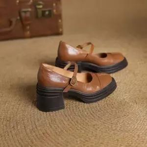 엘럽 여자 빈티지 힐 단화 통굽 메리제인 스크랩 슈즈 하이힐 일자 진피 라운드 원템5