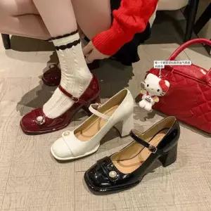 엘럽 여성 힐 스트랩 일자 펌프스 에나멜 하이힐 라운드 메리제인 통굽 원템5