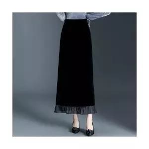 스커트 롱 여사친 오피스룩 가을 H라인 벨벳 일자 힙 싸개 원턱 KS3
