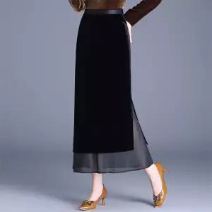 스커트 여자 롱 오피스룩 가을 H라인 벨벳 옆트임 일자 힙업 원턱 KS3