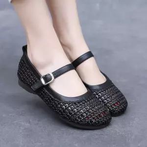 엘럽 빈티지 여사친 일자 라운드 스트랩 로마 펀칭 플랫 메리제인 샌들 동글동글 박템5