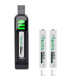 표면 펜, 알람 시계, 손전등, 블루투스 스피커용 Ni-MH 1.2V 450mAh 충전식 AAAA 배터리 및 USB 충전기