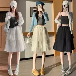 여성용 스커트 망사 봄 쉬폰 프렌치 레이스 소프트 A라인 볼륨 케이크 KS1