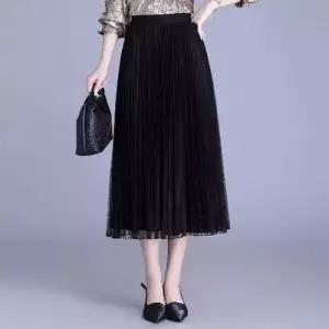 스커트 여사친 망사 봄 캐주얼 쉬폰 양면 플리츠 A라인 중기장 KS1
