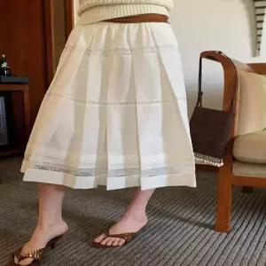 치마 롱 여사친 봄 쉬폰 레이스 플리츠 KS1