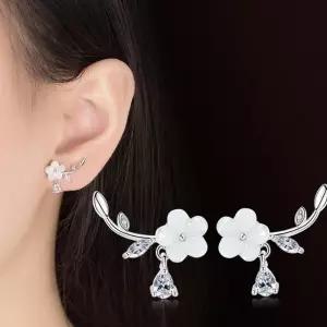 귀걸이 자개 지르코니아 S925 봄 보석 매화 귀고리 액세서리