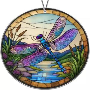 여성용 잠자리 선물 장식 선캐처 효과 스테인드글라스 크리스마스 트리 엄마를 위한 생일 자연의 멜로디