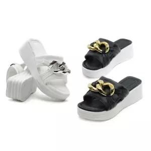 체인 장식 키높이 굽 슬리퍼 미끄럼방지 사무실슬리퍼 여성슬리퍼 여름슬리퍼