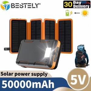 신형 휴대용 태양광 파워뱅크 50000mAh 대용량 충전기 IOS 안드로이드 호환 USB-A 및 고속 야외용