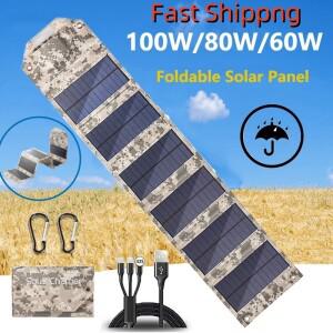 100W/80W/60W 접이식 태양 전지 패널 USB 5V 충전기 야외 캠핑 하이킹 + 케이블에 대 한 휴대용 광 보조베