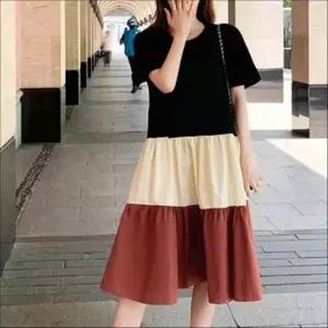 [옷은날개] 루즈핏 배색 A라인 캉캉 원피스 반팔원피스 여자