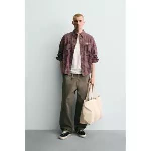 ZARA 자라 자수 플란넬 체크 크롭 셔츠 - 레드/블루마린 127313