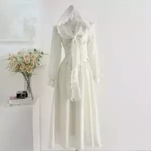 몰도 스커트 롱 여친 쉬폰 동남아 레이스 덧장 후드 젠1