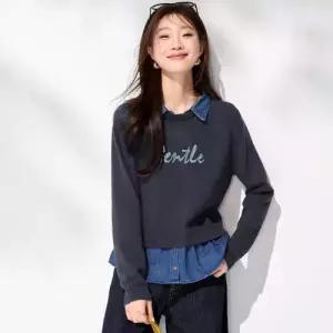 몰도 니트 데님 여친 자수 스웨터 봄가을 셔츠 레터링 넥 예쁜 무지데님 젠3