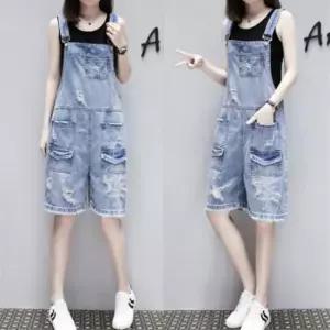 [SBD] 포인트 465 데님 5부 스크래치 청반바지 데미지 멜빵 숏팬츠 오버롤 팬츠