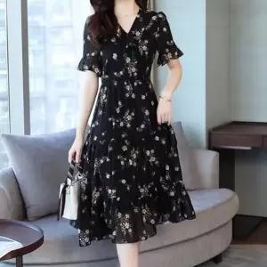 프릴넥 디자인 플라원 패턴 원피스 모임룩 러블리