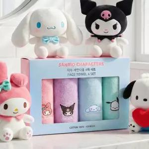 산리오 자수 세면타올 4매 세트