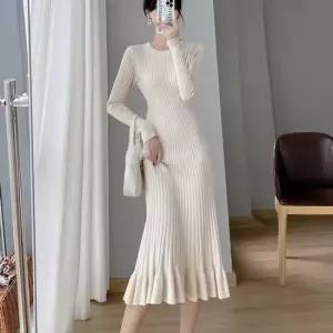 골지 니트 원피스 A라인 슬림 프릴 원피스