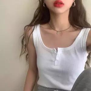 여성 나시티 - 단추포인트 레이어드 이너나시 민소매 슬리브리스탑