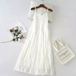 빅사이즈 브이넥 레이스 투피스 레이어드 배색 시스루원피스 여행 오버핏