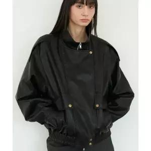 DOFFSEPT Overfit Placket Leather Blouson in Black 2076850