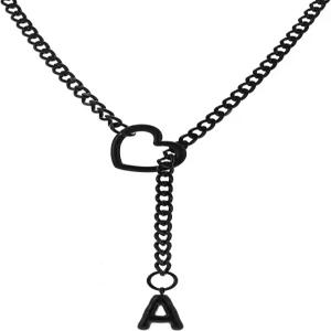 여성용 로이트 블랙 하트 슬립 체인 초기 목걸이 스테인리스 스틸 오링 조절 가능한 라리아트 Y-넥슬 펑크