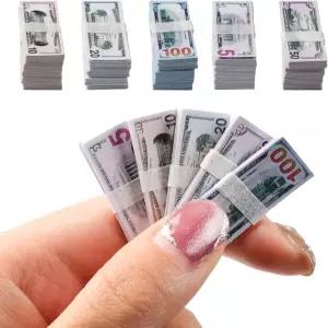 500개 미니어처 장면 달러 1 12 미니 페이크 지폐 5개 10개 20개 소품 돈 현실감 넘치는 시뮬레이션 인형집