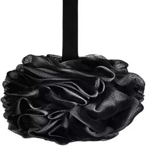 부드러운 욕 블랙 샤워 루프파 스펀지 메시 파우치 바디 스크러버 클렌징 끈이 달린 피부 도구