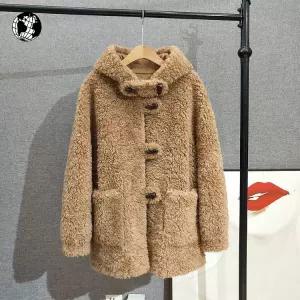 퍼 양털 떡볶이 뽀글이 롱코트 후드 스웨이드 더플 코트