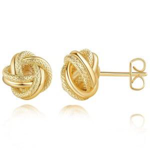 엘로퀸 14K 골드 스터드 귀걸이 여성용 금 우아하고 인터레이스 디자인 귀여운 앙증맞은
