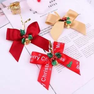 철사끈 크리스마스 장식 종 9cm 리본 빵끈