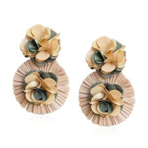 바브후 라피아 꽃 귀걸이 빨대 랩 핫 핑크 플라워 드롭 댕글 여름 열대 해변 보석